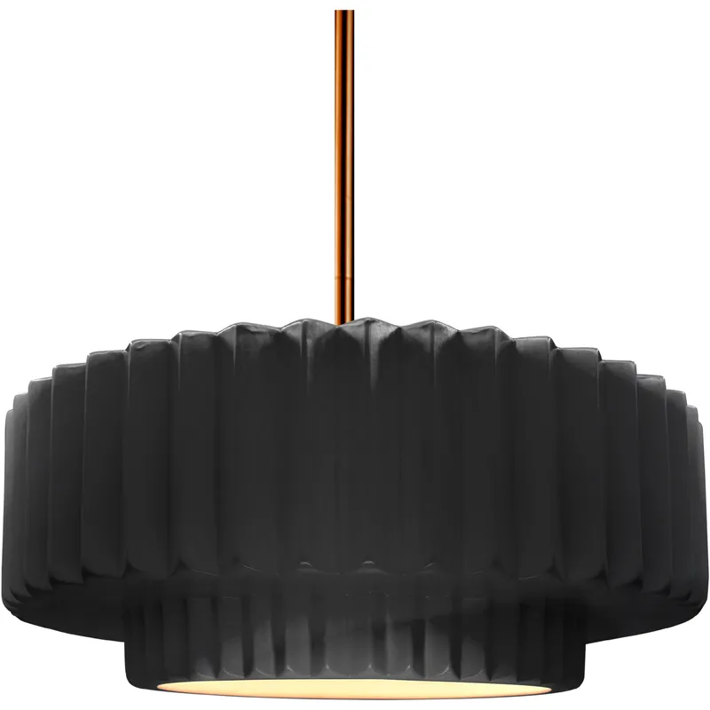 Radiance Collection - Pleated Tier Pendant Ceiling Light in Brushed Brass, Black Cord, Replaceable Bulb, Gloss Black, 14.5W x 5.25H, Form+Finish+Function