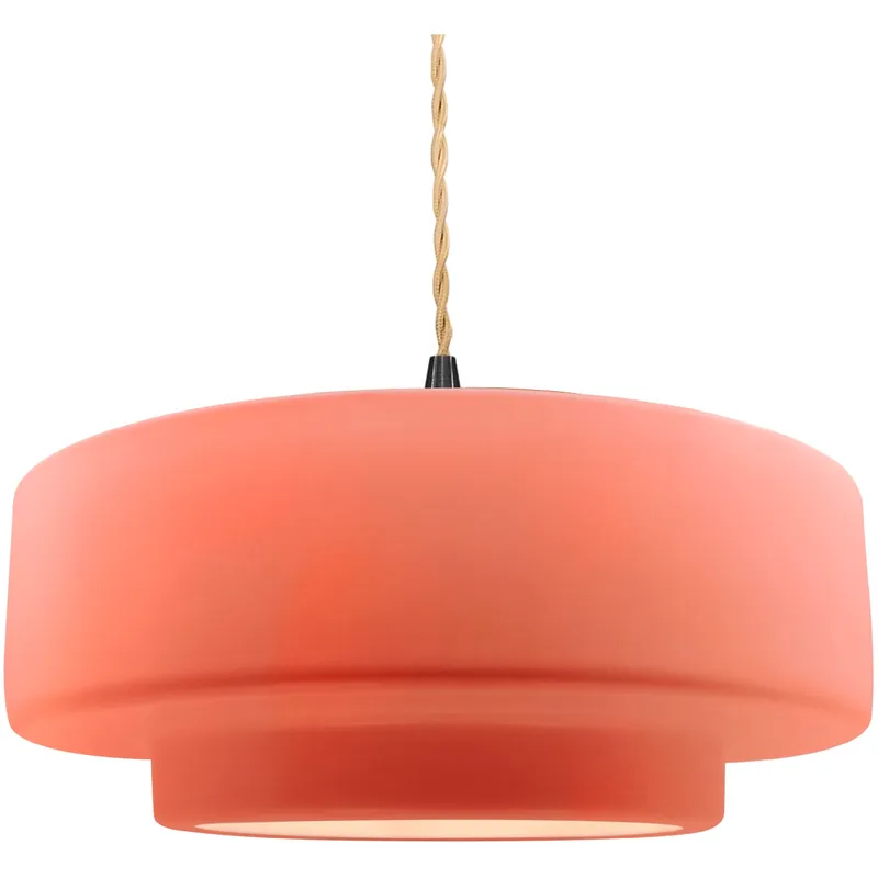 Radiance Collection - Tier Pendant Ceiling Light in Matte Black, Replaceable Bulb, Beige Twist Cord, Gloss Blush, 16.25W x 6H, Form+Finish+Function