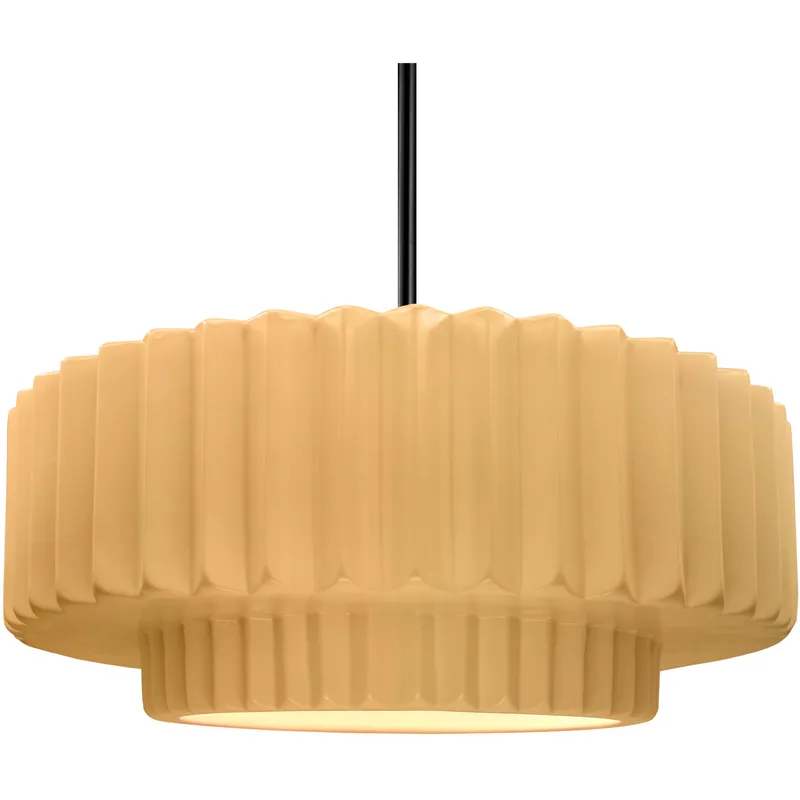 Radiance Collection - Pleated Tier Pendant Ceiling Light in Matte Black, Black Cord, Replaceable Bulb, Muted Yellow, 16.25W x 6H, Form+Finish+Function