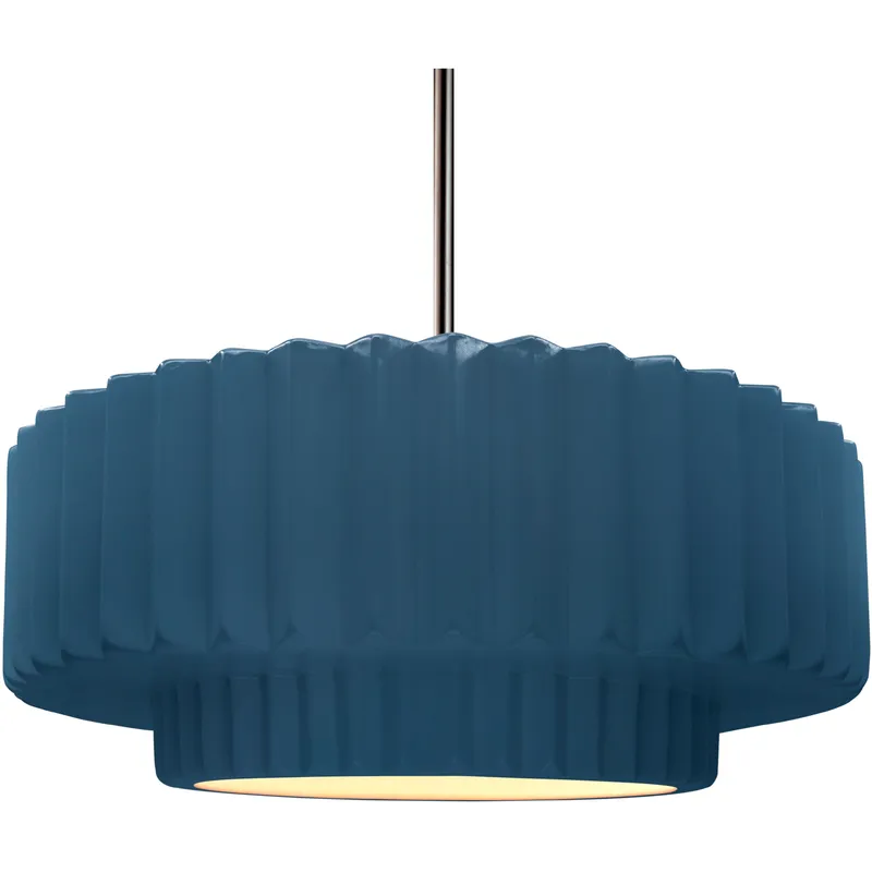 Radiance Collection - Pleated Tier Pendant Ceiling Light in Brushed Nickel, Black Cord, Replaceable Bulb, Midnight Sky/Matte White, 16.25W x 6H, Form+Finish+Function