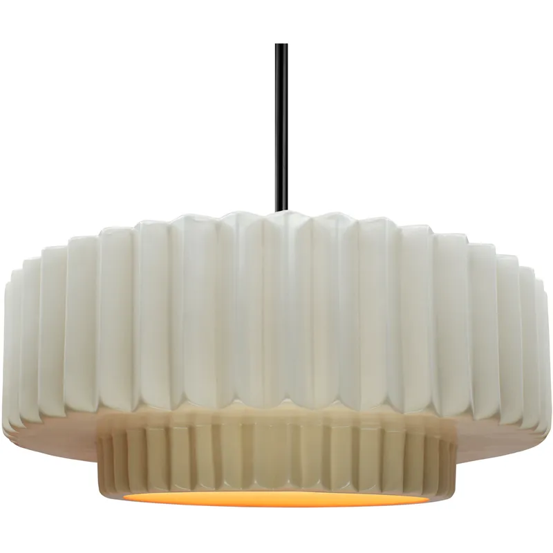 Radiance Collection - Pleated Tier Pendant Ceiling Light in Matte Black, Black Cord, Replaceable Bulb, Matte White/Champagne Gold, 16.25W x 6H, Form+Finish+Function