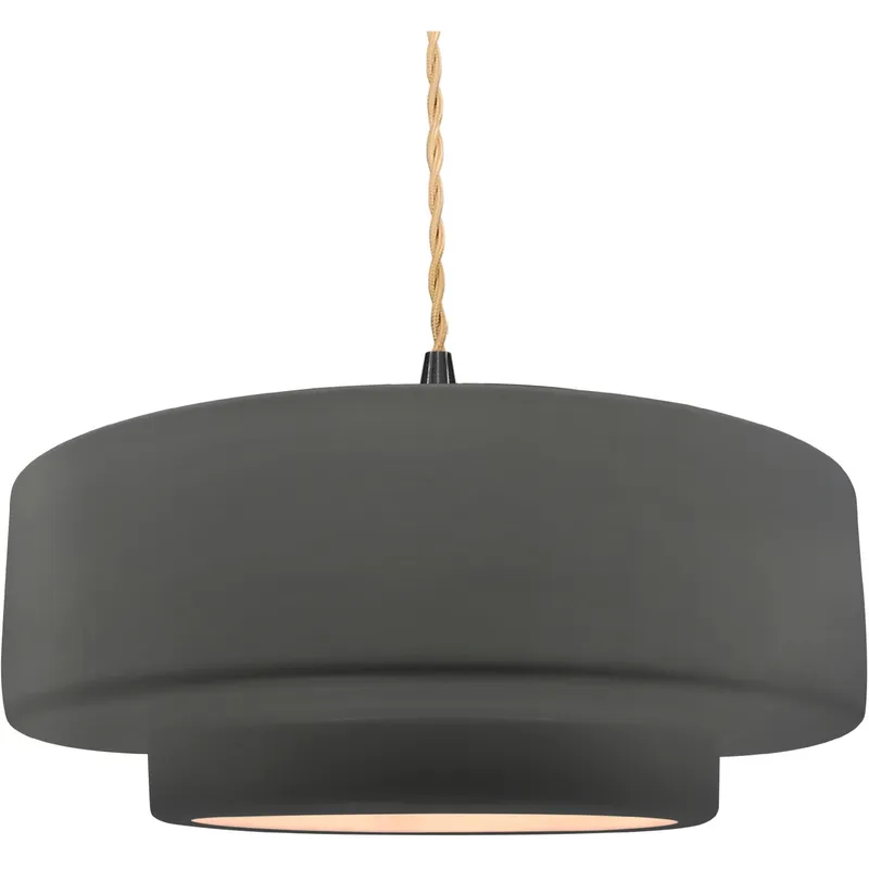 Radiance Collection - Tier Pendant Ceiling Light in Matte Black, Dedicated LED, Beige Twist Cord, Gloss Gray, 16.25W x 6H, Form+Finish+Function
