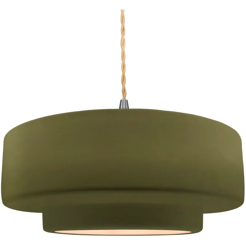 Radiance Collection - Tier Pendant Ceiling Light in Brushed Nickel, Replaceable Bulb, Beige Twist Cord, Matte Green, 16.25W x 6H, Form+Finish+Function