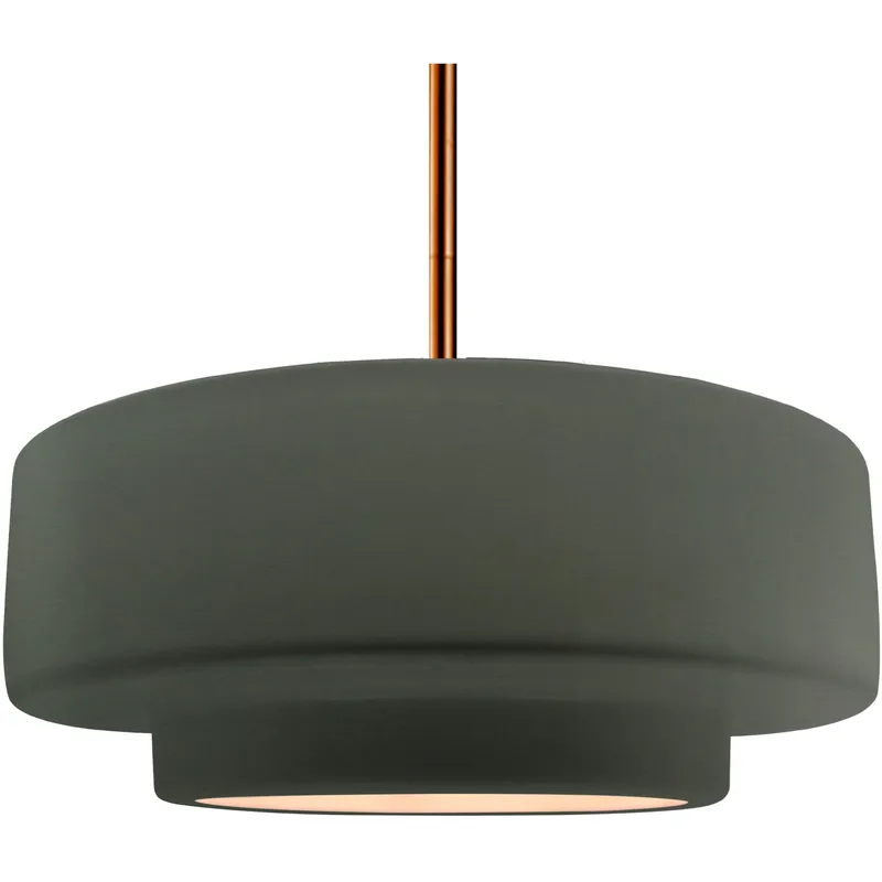 Radiance Collection - Tier Pendant Ceiling Light in Brushed Brass, Dedicated LED, Rigid Stem, Pewter Green, 16.25W x 6H, Form+Finish+Function