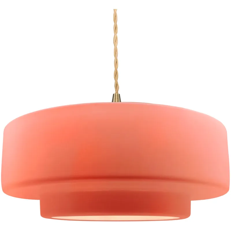Radiance Collection - Tier Pendant Ceiling Light in Brushed Brass, Replaceable Bulb, Beige Twist Cord, Gloss Blush, 16.25W x 6H, Form+Finish+Function