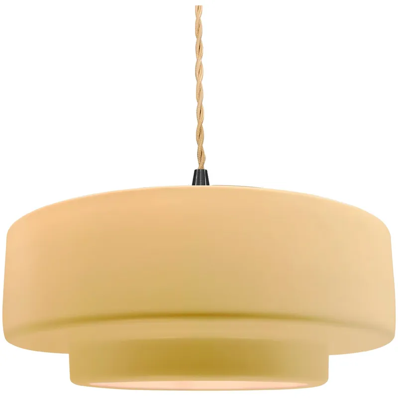 Radiance Collection - Tier Pendant Ceiling Light in Matte Black, Dedicated LED, Beige Twist Cord, Muted Yellow, 14.5W x 5.25H, Form+Finish+Function