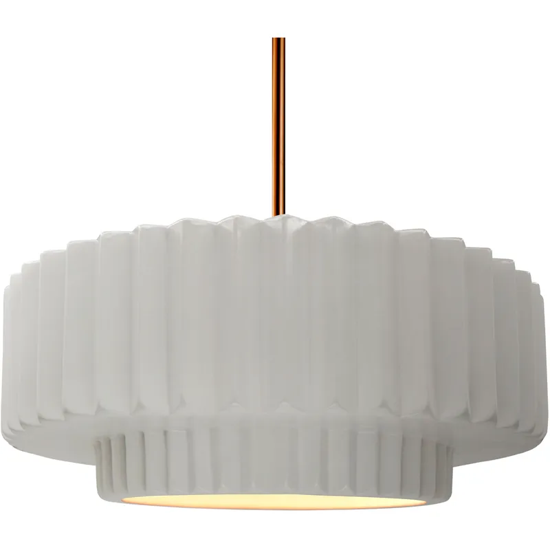 Radiance Collection - Pleated Tier Pendant Ceiling Light in Brushed Brass, Black Cord, Replaceable Bulb, Bisque, 16.25W x 6H, Form+Finish+Function