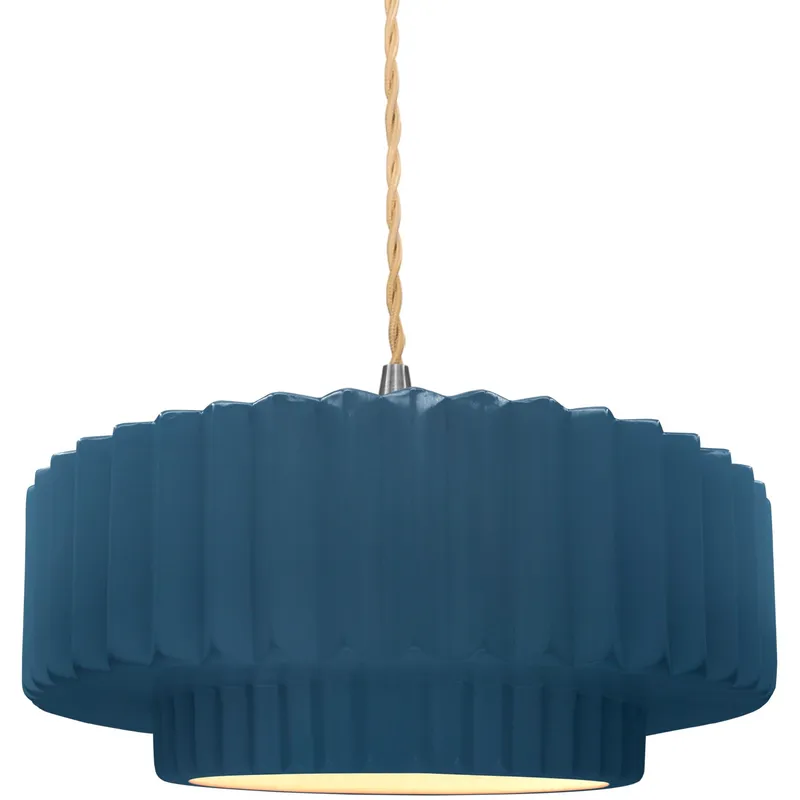 Radiance Collection - Pleated Tier Pendant Ceiling Light in Brushed Nickel, Dedicated LED, Beige Twist Cord, Midnight Sky, 14.5W x 5.25H, Form+Finish+Function