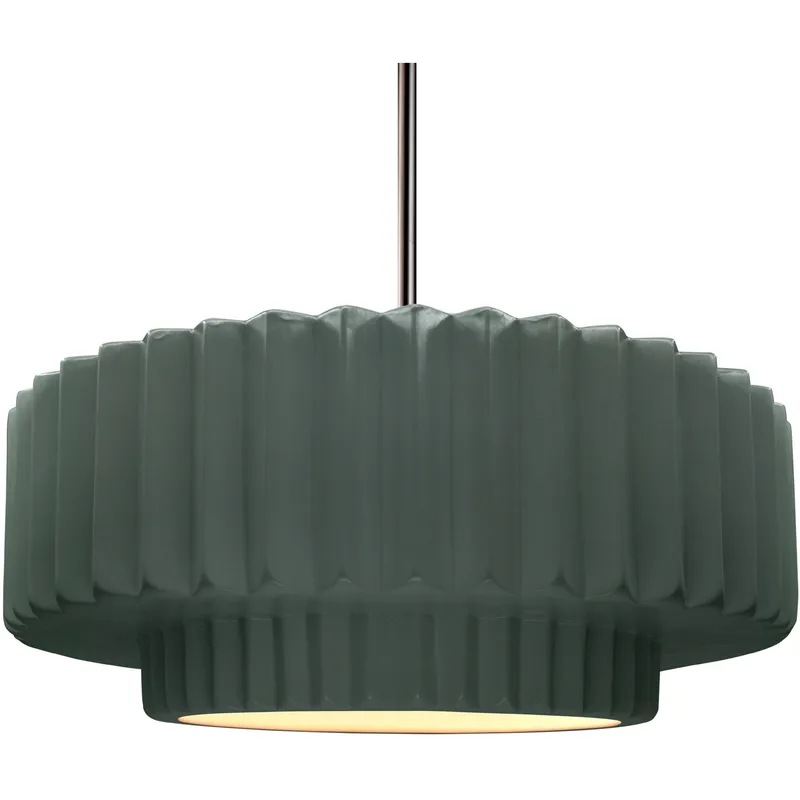 Radiance Collection - Pleated Tier Pendant Ceiling Light in Brushed Nickel, Dedicated LED, Black Cord, Pewter Green, 16.25W x 6H, Form+Finish+Function