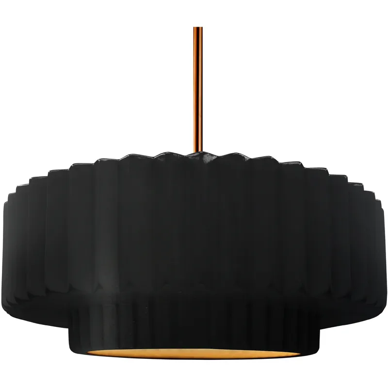 Radiance Collection - Pleated Tier Pendant Ceiling Light in Brushed Brass, Dedicated LED, Black Cord, Carbon Matte Black/Champagne Gold, 16.25W x 6H, Form+Finish+Function