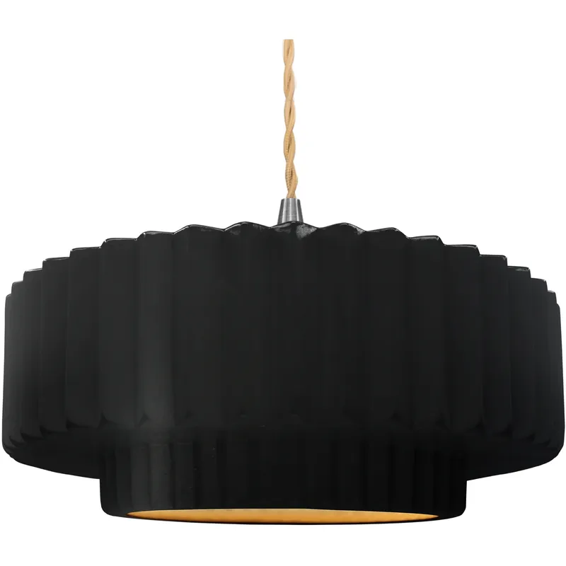 Radiance Collection - Pleated Tier Pendant Ceiling Light in Brushed Nickel, Replaceable Bulb, Beige Twist Cord, Carbon Matte Black/Champagne Gold, 16.25W x 6H, Form+Finish+Function