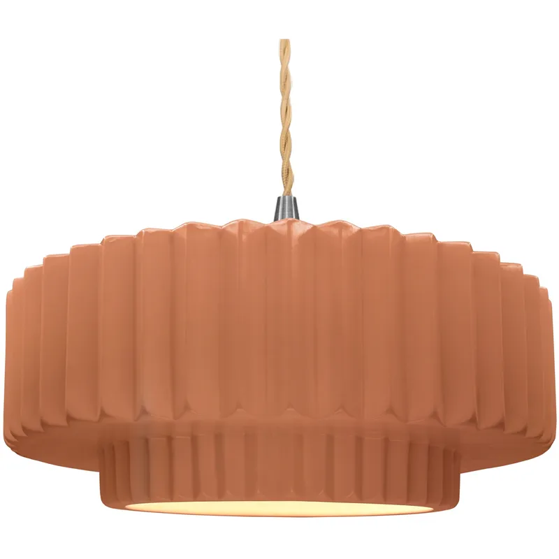 Radiance Collection - Pleated Tier Pendant Ceiling Light in Brushed Nickel, Replaceable Bulb, Beige Twist Cord, Adobe, 16.25W x 6H, Form+Finish+Function