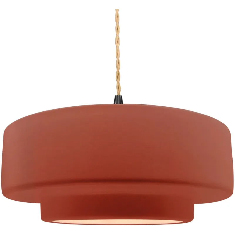 Radiance Collection - Tier Pendant Ceiling Light in Matte Black, Replaceable Bulb, Beige Twist Cord, Canyon Clay, 16.25W x 6H, Form+Finish+Function