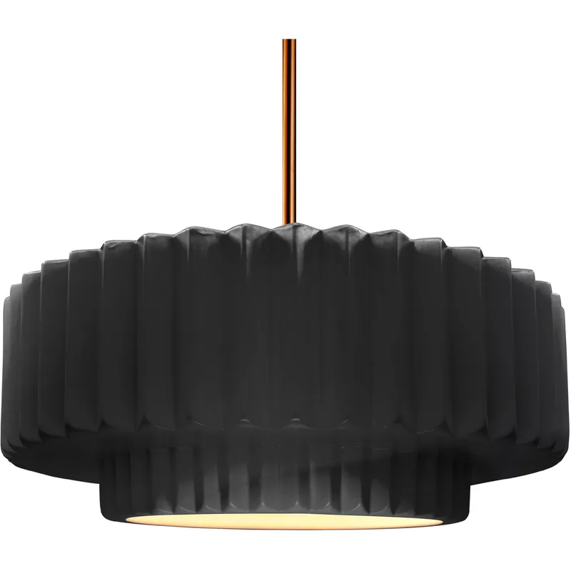 Radiance Collection - Pleated Tier Pendant Ceiling Light in Brushed Brass, Black Cord, Replaceable Bulb, Gloss Black, 16.25W x 6H, Form+Finish+Function