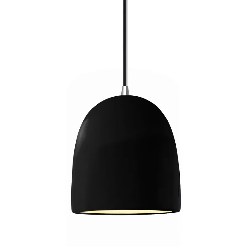 Radiance Collection - Bell Single Drop Pendant in Polished Chrome, Dedicated LED, Gloss Black, Black, Form+Finish+Function