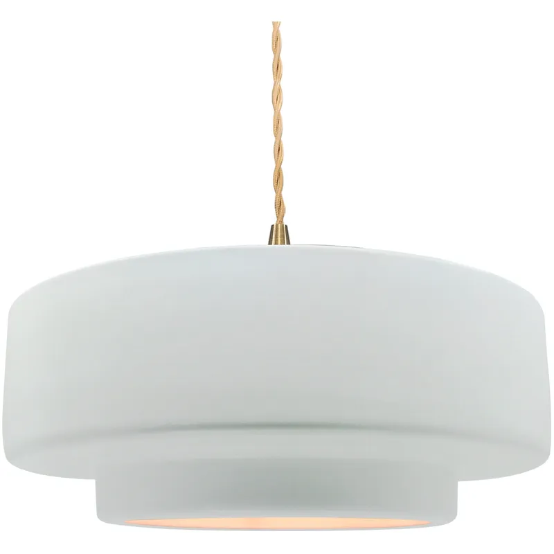 Radiance Collection - Tier Pendant Ceiling Light in Brushed Brass, Dedicated LED, Beige Twist Cord, Gloss White, 16.25W x 6H, Form+Finish+Function