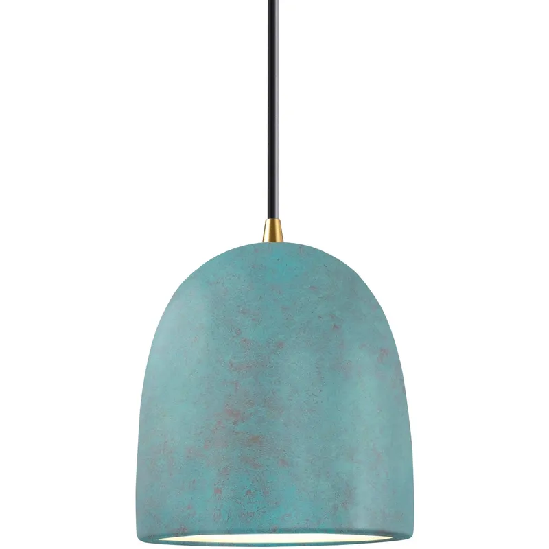 Radiance Collection - Bell Single Drop Pendant in Antique Brass, Dedicated LED, Verde Patina, Black, Form+Finish+Function