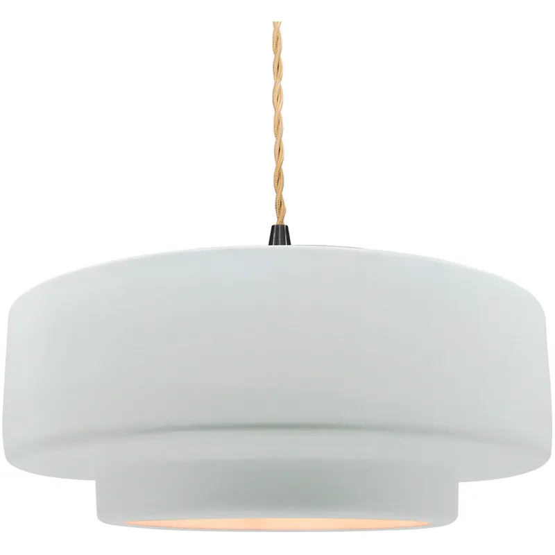 Radiance Collection - Tier Pendant Ceiling Light in Matte Black, Replaceable Bulb, Beige Twist Cord, Gloss White, 16.25W x 6H, Form+Finish+Function