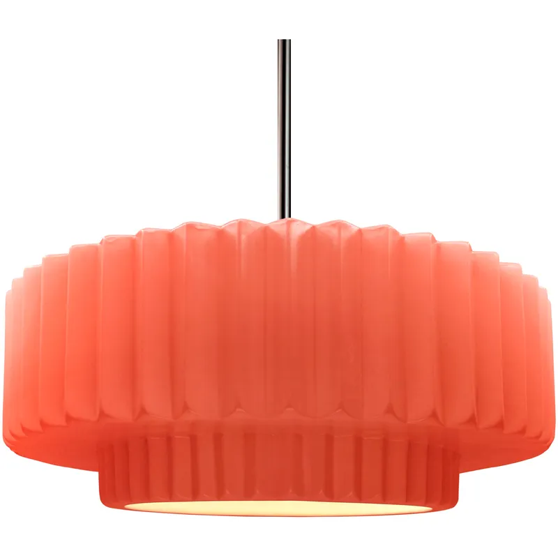 Radiance Collection - Pleated Tier Pendant Ceiling Light in Brushed Nickel, Black Cord, Replaceable Bulb, Gloss Blush, 16.25W x 6H, Form+Finish+Function