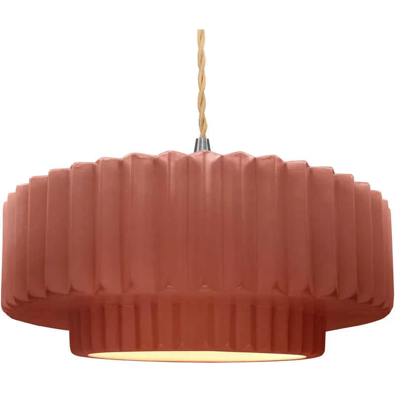 Radiance Collection - Pleated Tier Pendant Ceiling Light in Brushed Nickel, Replaceable Bulb, Beige Twist Cord, Canyon Clay, 16.25W x 6H, Form+Finish+Function