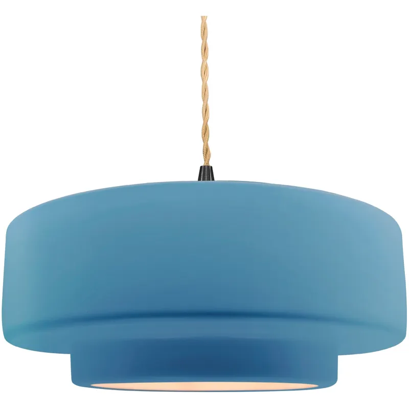 Radiance Collection - Tier Pendant Ceiling Light in Matte Black, Dedicated LED, Beige Twist Cord, Sky Blue, 16.25W x 6H, Form+Finish+Function