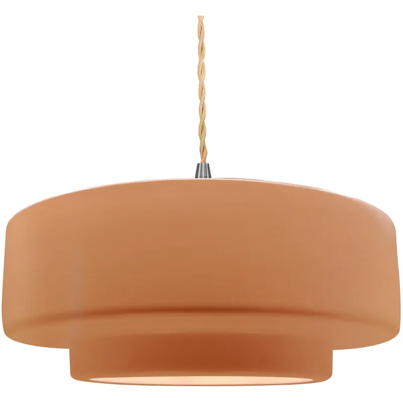 Radiance Collection - Tier Pendant Ceiling Light in Brushed Nickel, Dedicated LED, Beige Twist Cord, Adobe, 16.25W x 6H, Form+Finish+Function