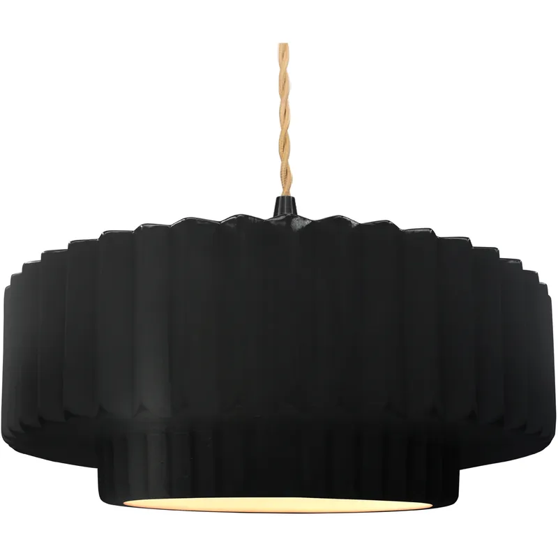 Radiance Collection - Pleated Tier Pendant Ceiling Light in Matte Black, Replaceable Bulb, Beige Twist Cord, Carbon Matte Black, 16.25W x 6H, Form+Finish+Function