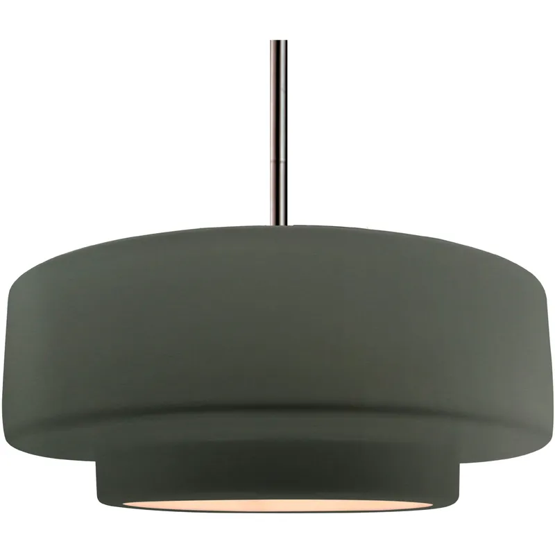 Radiance Collection - Tier Pendant Ceiling Light in Brushed Nickel, Dedicated LED, Rigid Stem, Pewter Green, 16.25W x 6H, Form+Finish+Function