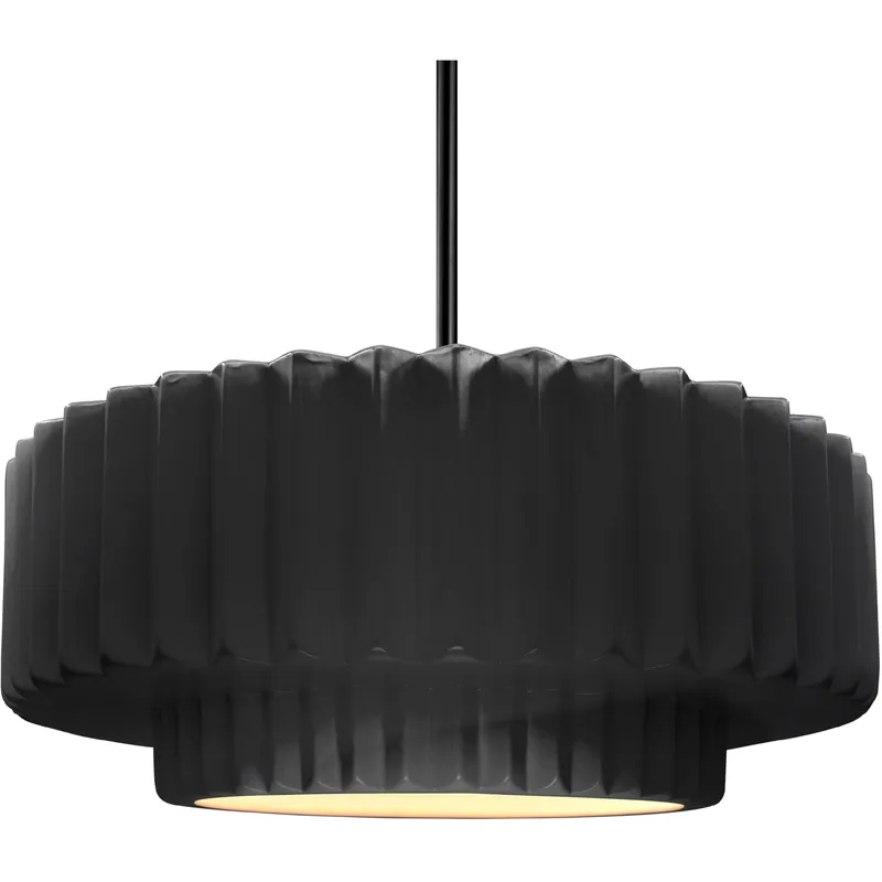 Radiance Collection - Pleated Tier Pendant Ceiling Light in Matte Black, Black Cord, Replaceable Bulb, Gloss Black/Matte White, 16.25W x 6H, Form+Finish+Function