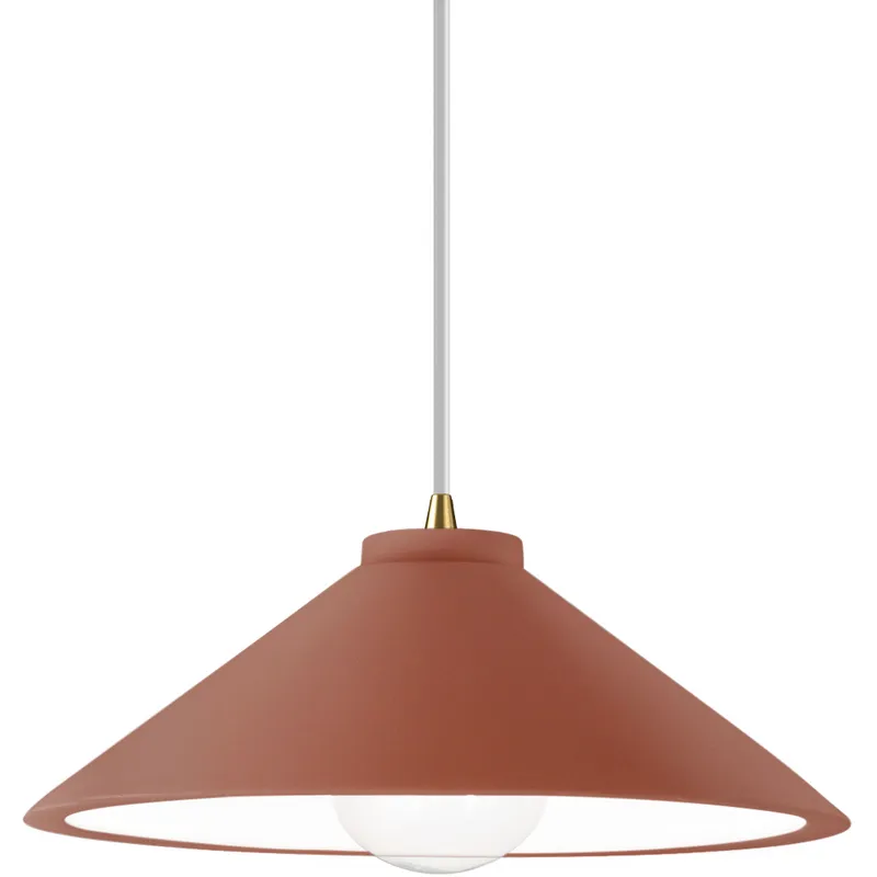 Radiance Collection - Flare 1 Light 11.75 inch Canyon Clay and Antique Brass Pendant Ceiling Light in Replaceable Bulb, White, Form+Finish+Function