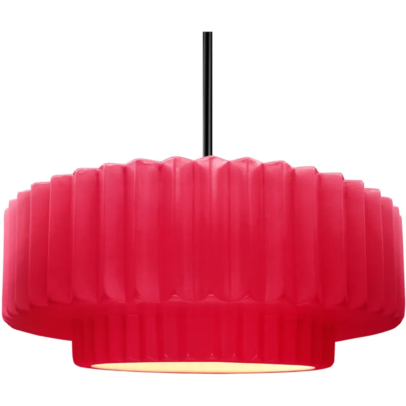 Radiance Collection - Pleated Tier Pendant Ceiling Light in Matte Black, Black Cord, Replaceable Bulb, Cerise, 16.25W x 6H, Form+Finish+Function