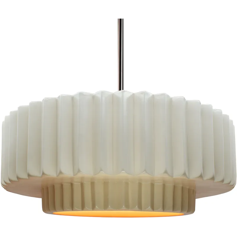 Radiance Collection - Pleated Tier Pendant Ceiling Light in Brushed Nickel, Dedicated LED, Black Cord, Matte White/Champagne Gold, 16.25W x 6H, Form+Finish+Function