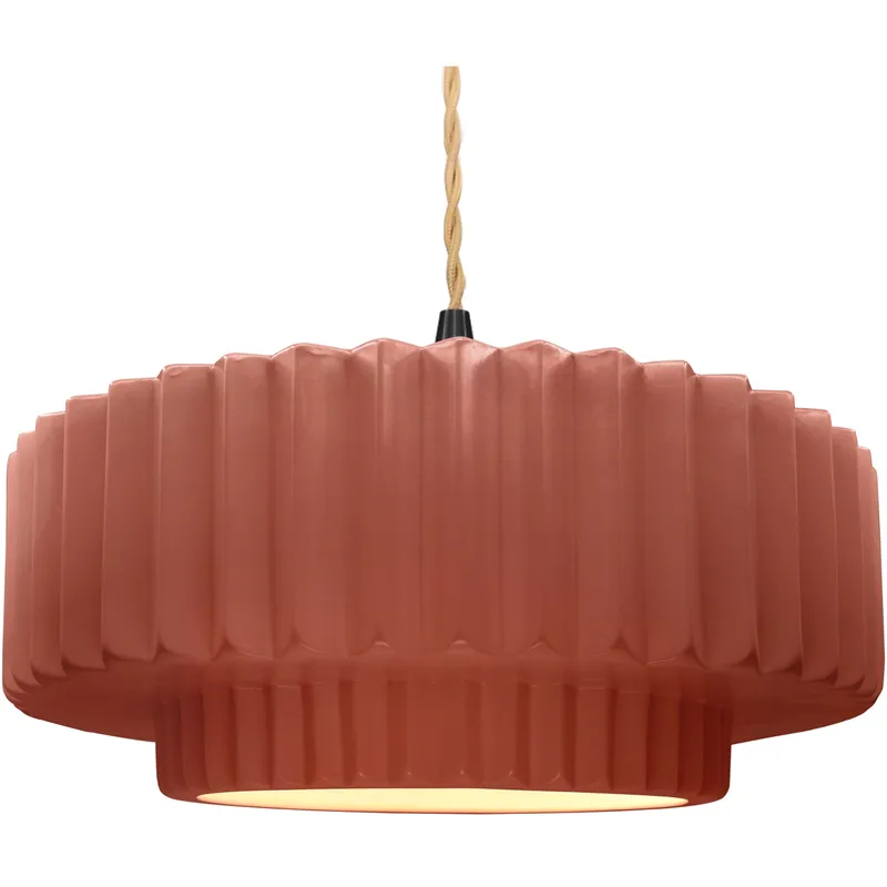 Radiance Collection - Pleated Tier Pendant Ceiling Light in Matte Black, Dedicated LED, Beige Twist Cord, Canyon Clay, 16.25W x 6H, Form+Finish+Function