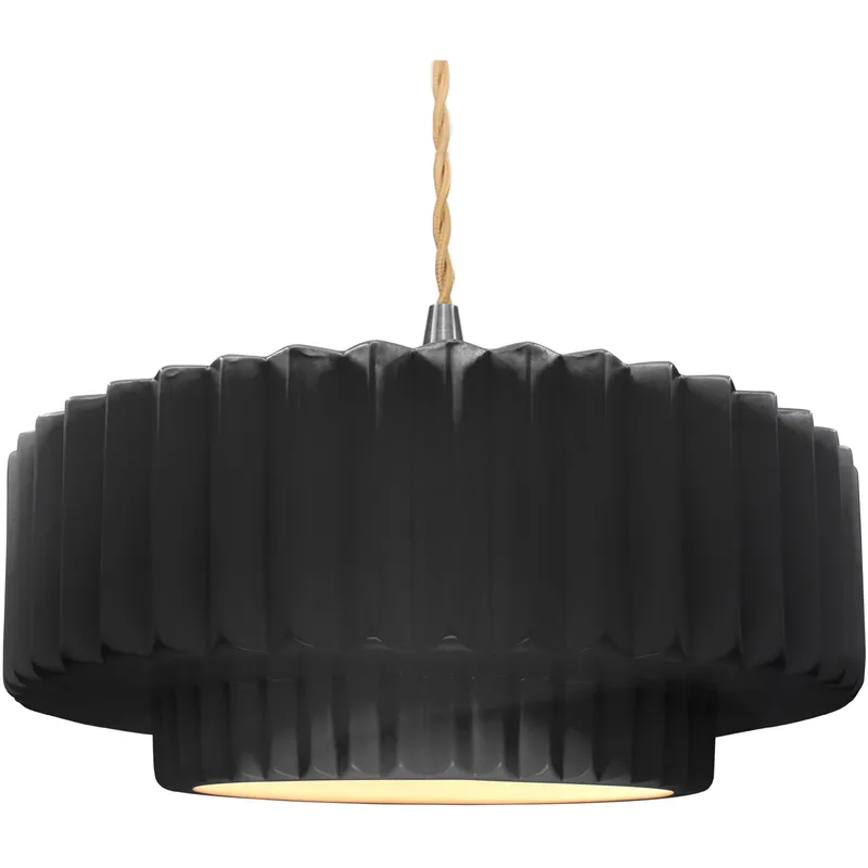 Radiance Collection - Pleated Tier Pendant Ceiling Light in Brushed Nickel, Dedicated LED, Beige Twist Cord, Gloss Black, 16.25W x 6H, Form+Finish+Function