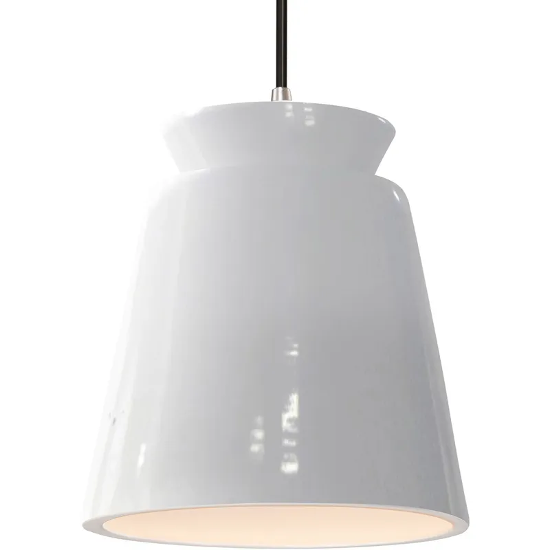 Radiance Collection - Trapezoid 1 Light 7.75 inch Brushed Nickel and Gloss White Pendant Ceiling Light in Replaceable Bulb, Black, Form+Finish+Function
