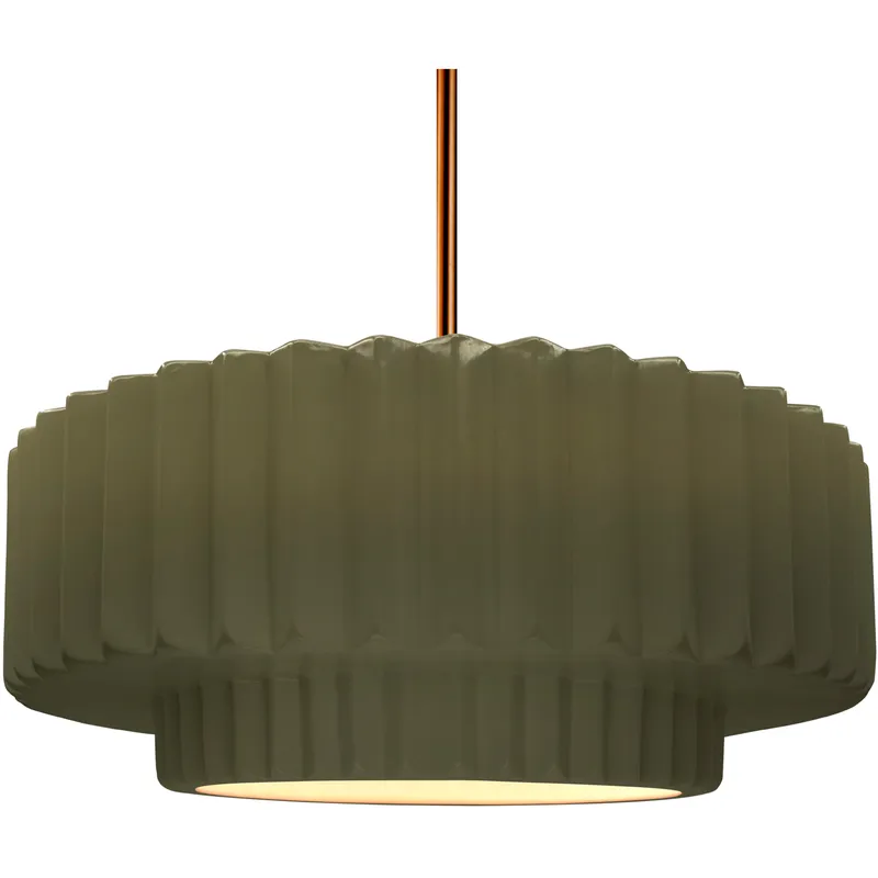Radiance Collection - Pleated Tier Pendant Ceiling Light in Black Cord, Polished Brass, Replaceable Bulb, Matte Green, 16.25W x 6H, Form+Finish+Function