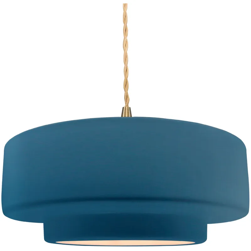 Radiance Collection - Tier Pendant Ceiling Light in Brushed Brass, Dedicated LED, Beige Twist Cord, Midnight Sky/Matte White, 14.5W x 5.25H, Form+Finish+Function