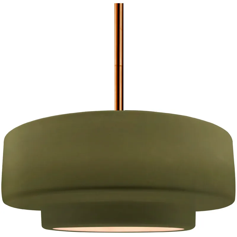 Radiance Collection - Tier Pendant Ceiling Light in Brushed Brass, Dedicated LED, Black Cord, Matte Green, 14.5W x 5.25H, Form+Finish+Function