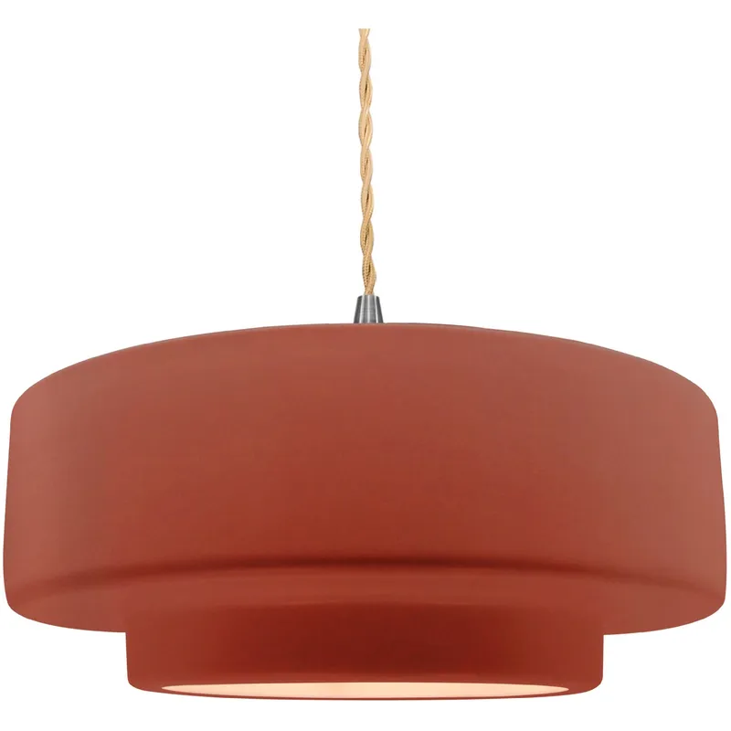Radiance Collection - Tier Pendant Ceiling Light in Brushed Nickel, Dedicated LED, Beige Twist Cord, Canyon Clay, 16.25W x 6H, Form+Finish+Function