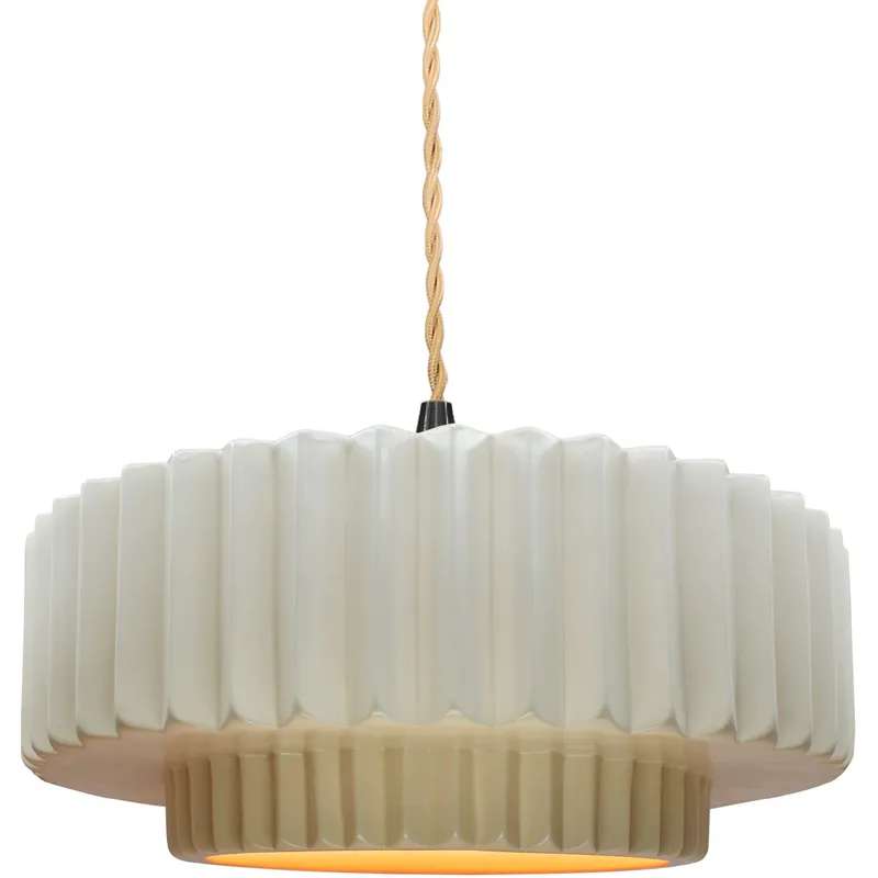 Radiance Collection - Pleated Tier Pendant Ceiling Light in Matte Black, Dedicated LED, Beige Twist Cord, Matte White/Champagne Gold, 14.5W x 5.25H, Form+Finish+Function