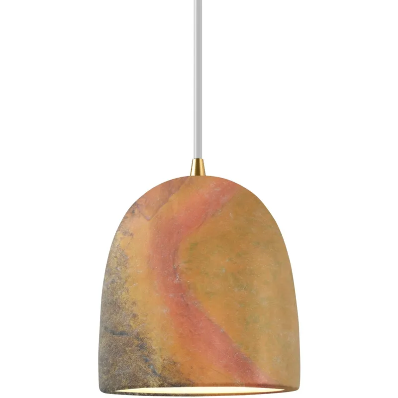 Radiance Collection - Bell Single Drop Pendant in Antique Brass, Replaceable Bulb, Harvest Yellow Slate, White, Form+Finish+Function