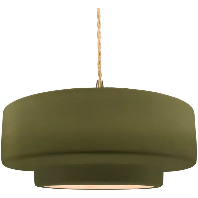 Radiance Collection - Tier Pendant Ceiling Light in Brushed Brass, Replaceable Bulb, Beige Twist Cord, Matte Green, 16.25W x 6H, Form+Finish+Function