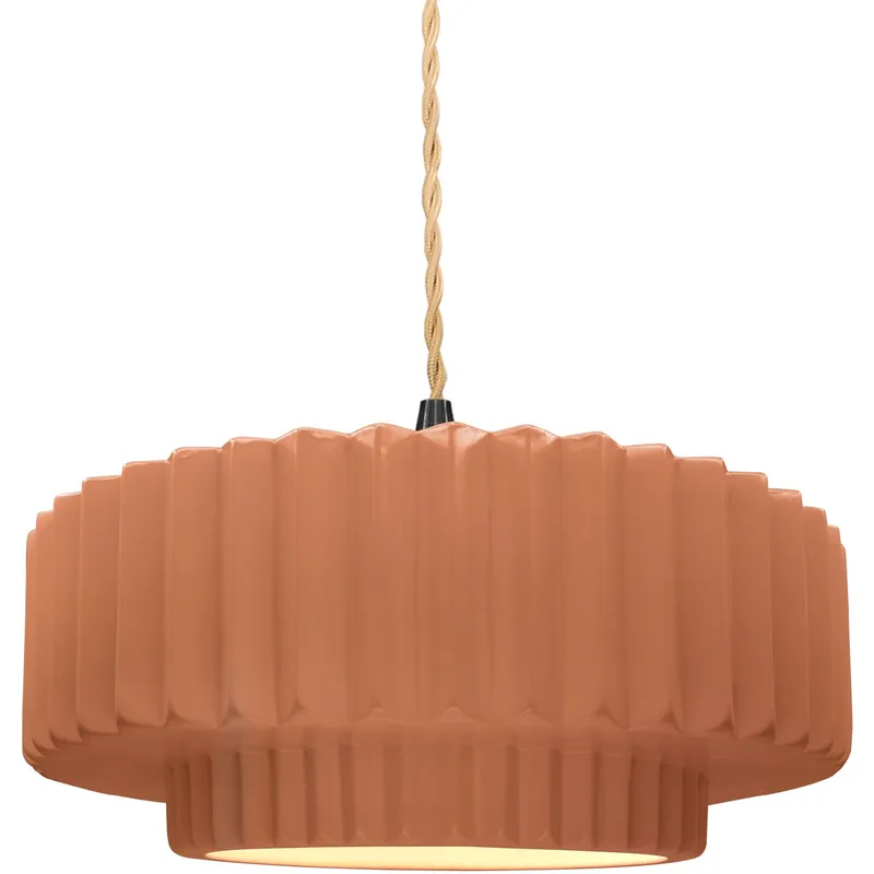Radiance Collection - Pleated Tier Pendant Ceiling Light in Matte Black, Dedicated LED, Beige Twist Cord, Adobe, 14.5W x 5.25H, Form+Finish+Function