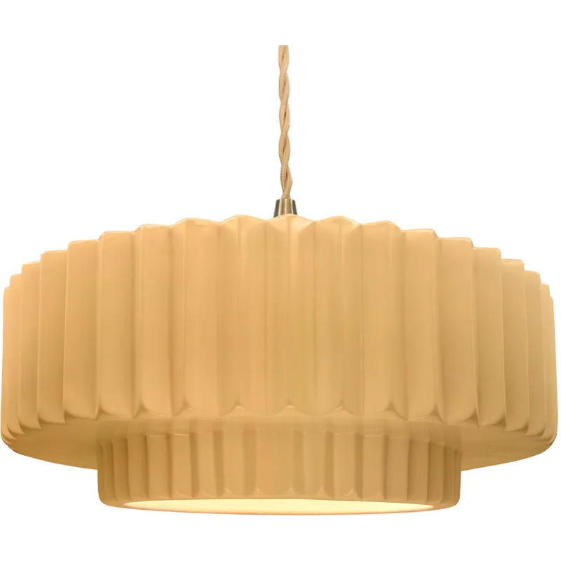 Radiance Collection - Pleated Tier Pendant Ceiling Light in Brushed Brass, Replaceable Bulb, Beige Twist Cord, Muted Yellow, 16.25W x 6H, Form+Finish+Function