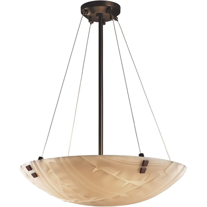 Porcelina 6 Light 27 inch Dark Bronze Pendant Bowl Ceiling Light in Pair of Square with Points, Waves, Round Bowl, Incandescent