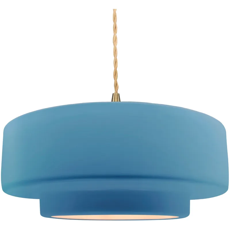 Radiance Collection - Tier Pendant Ceiling Light in Brushed Brass, Replaceable Bulb, Beige Twist Cord, Sky Blue, 16.25W x 6H, Form+Finish+Function