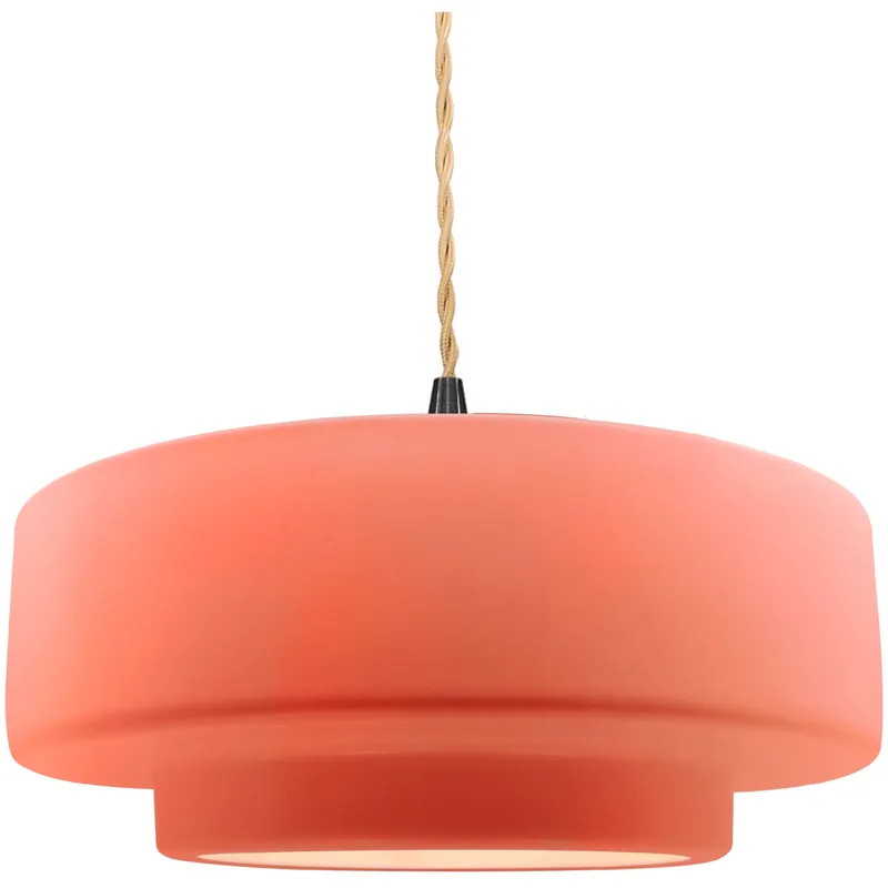 Radiance Collection - Tier Pendant Ceiling Light in Matte Black, Replaceable Bulb, Beige Twist Cord, Gloss Blush, 14.5W x 5.25H, Form+Finish+Function