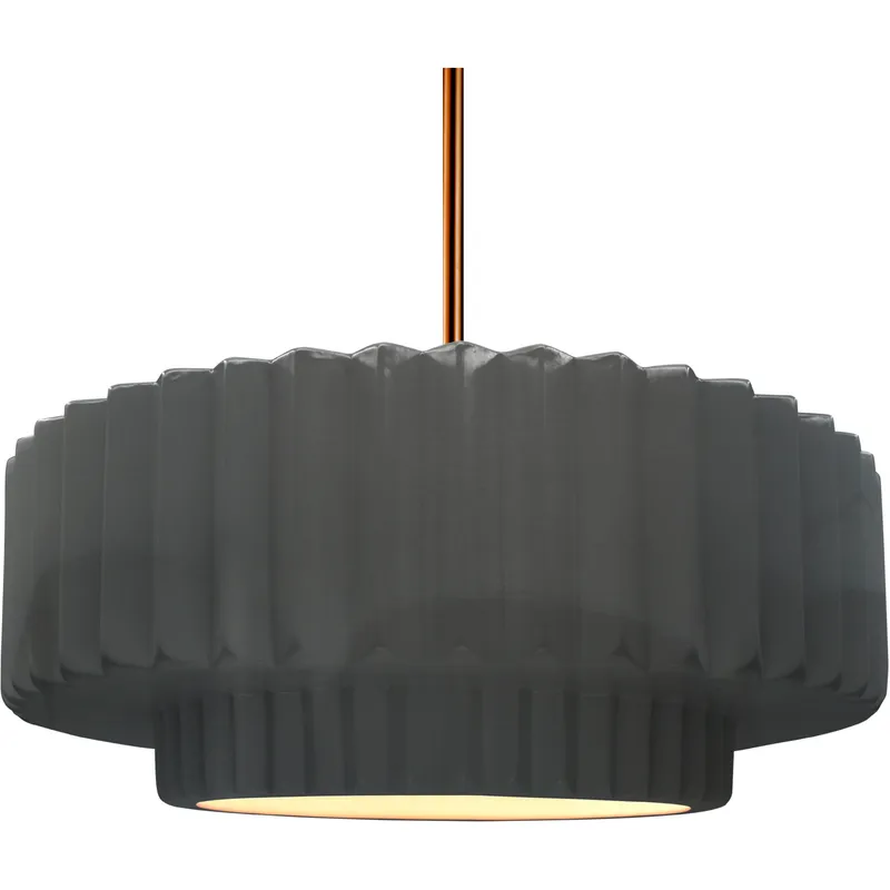 Radiance Collection - Pleated Tier Pendant Ceiling Light in Brushed Brass, Dedicated LED, Black Cord, Gloss Gray, 16.25W x 6H, Form+Finish+Function