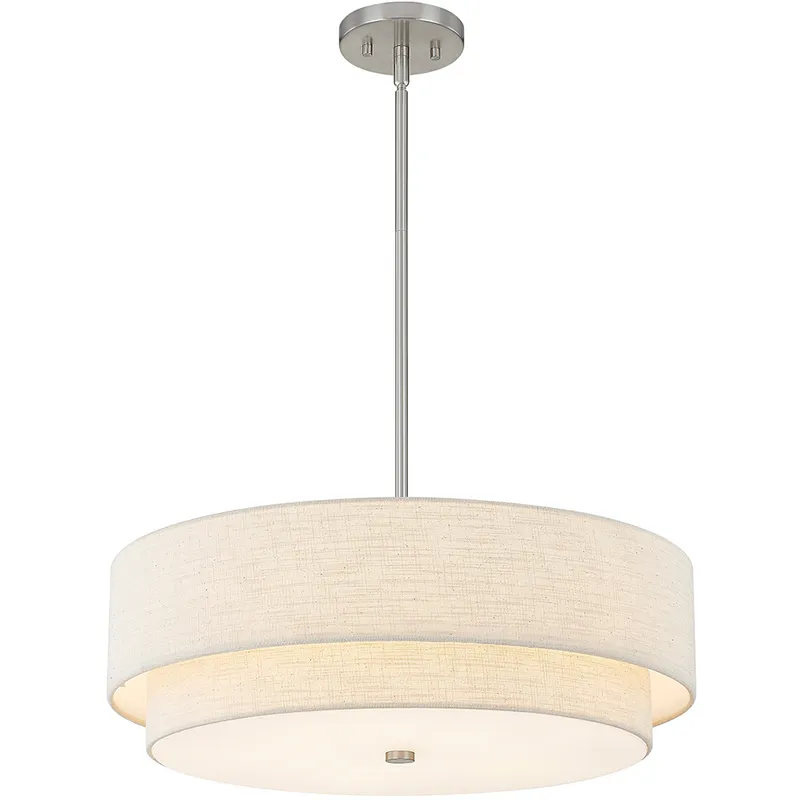 Textile Collection 5 Light 22 inch Brushed Nickel Pendant Ceiling Light in Cream, Classic Family