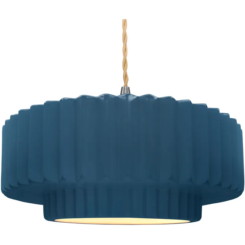 Radiance Collection - Pleated Tier Pendant Ceiling Light in Brushed Nickel, Replaceable Bulb, Beige Twist Cord, Midnight Sky, 16.25W x 6H, Form+Finish+Function